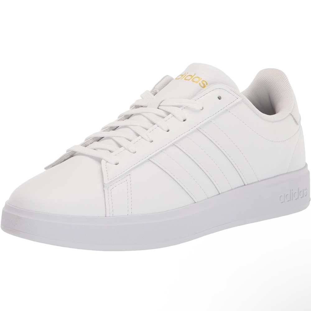 adidas White Sneakers with Gold Accents